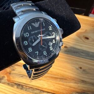 Emporio Armani Men's Silver and Black Chronograph Watch
